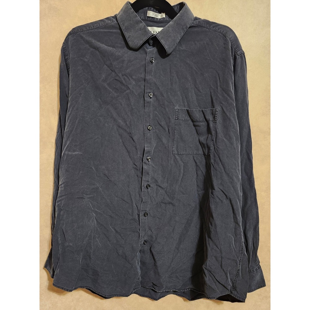 Alfani Mens 100% Silk Oxford Button Down Shirt Charcoal Gray Size 17 36/37